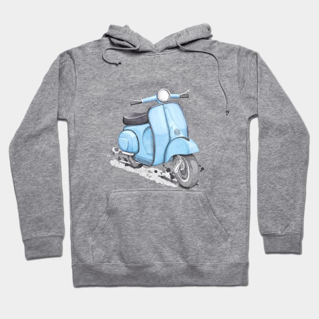 Classic blue vintage scooter. White background. Hoodie by Magic Mouse Illustration